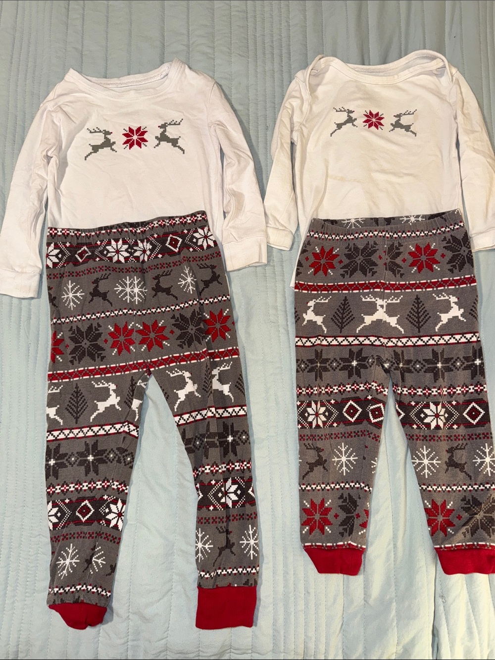 Holiday PJs - Gray, White Red - Reindeer, Poinsettias and Snowflakes